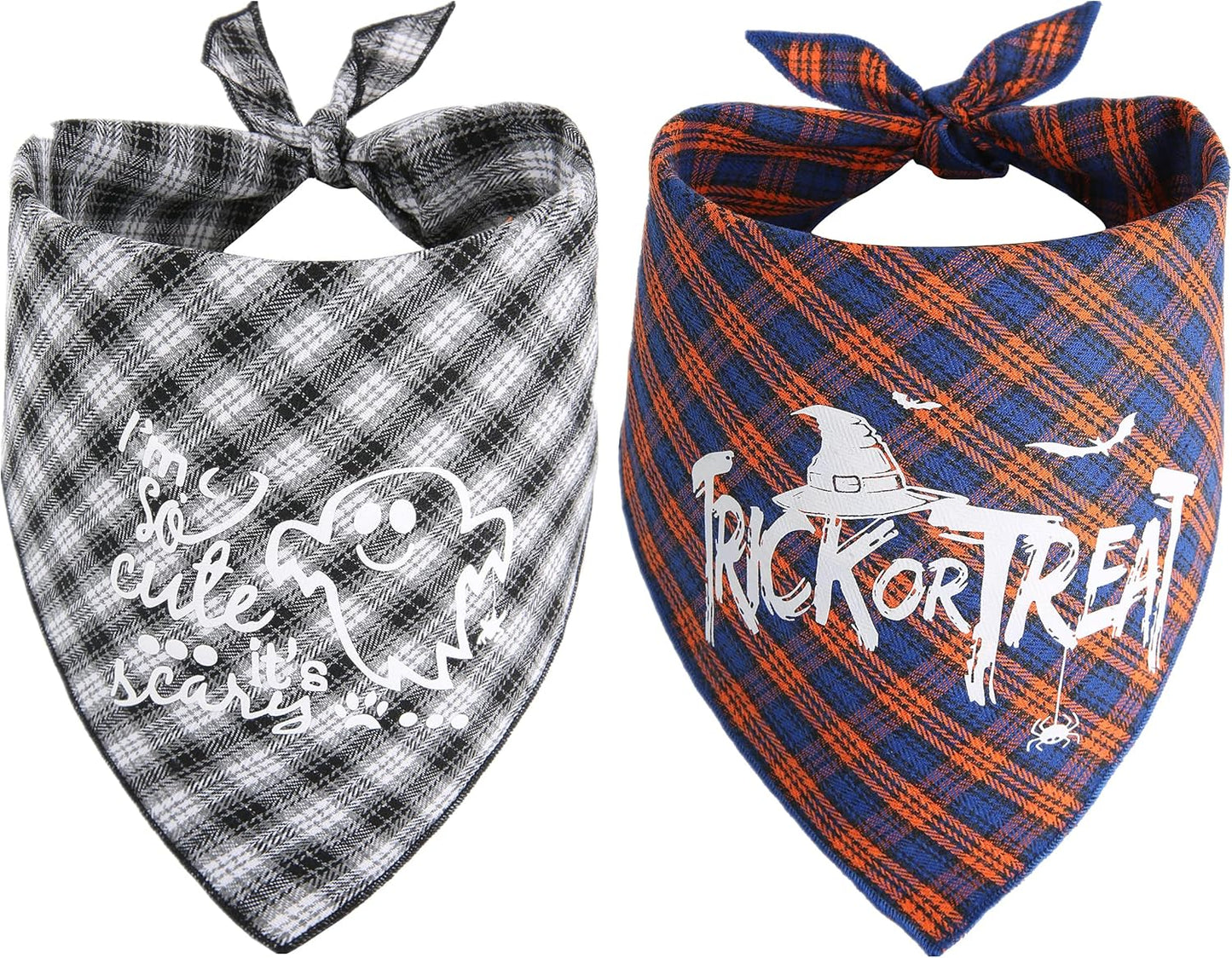 Dog Halloween Bandana, Set of 2 Plaid Halloween Scarf for Dogs Puppy