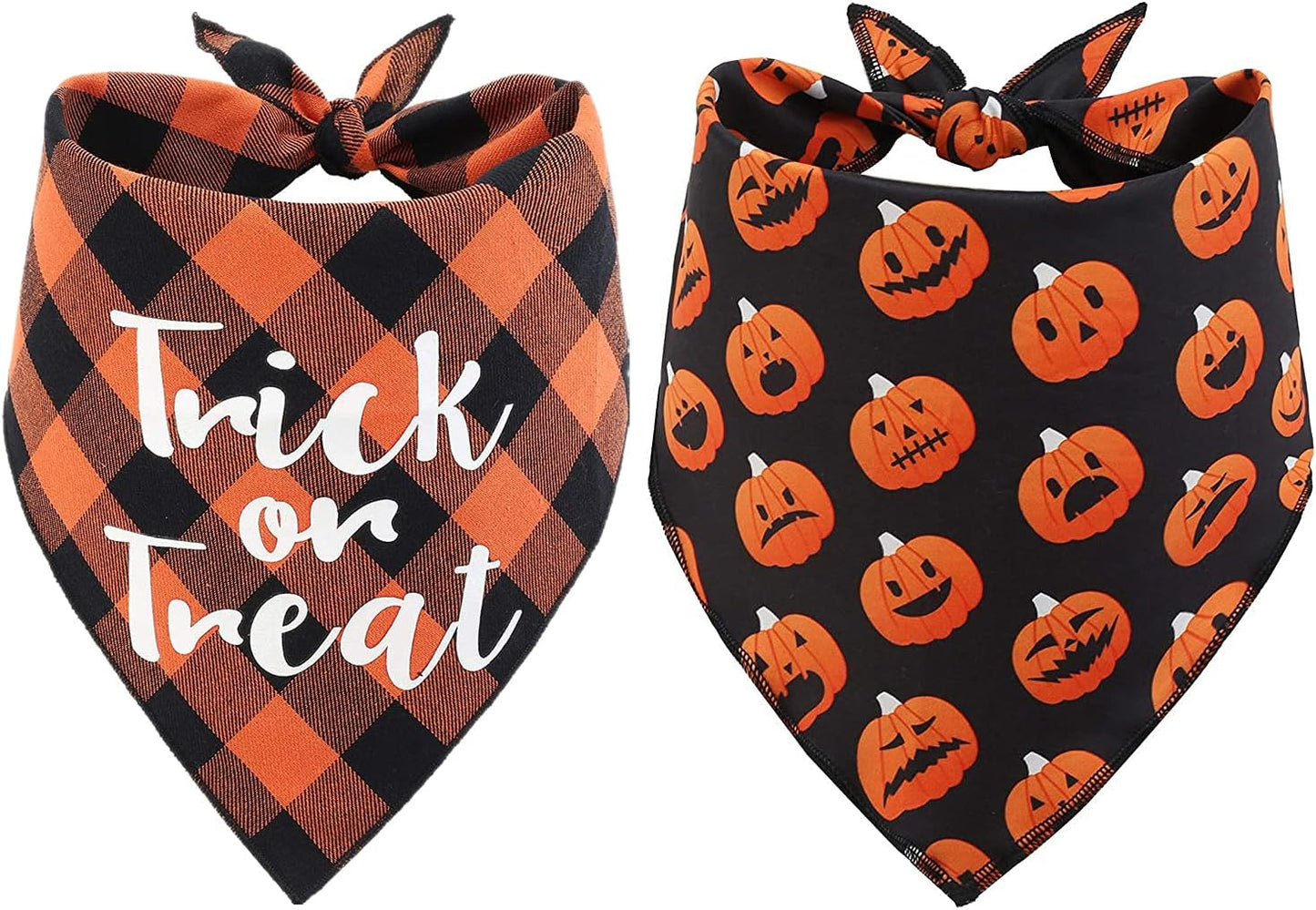 Dog Halloween Bandana, Set of 2 Plaid Halloween Scarf for Dogs Puppy