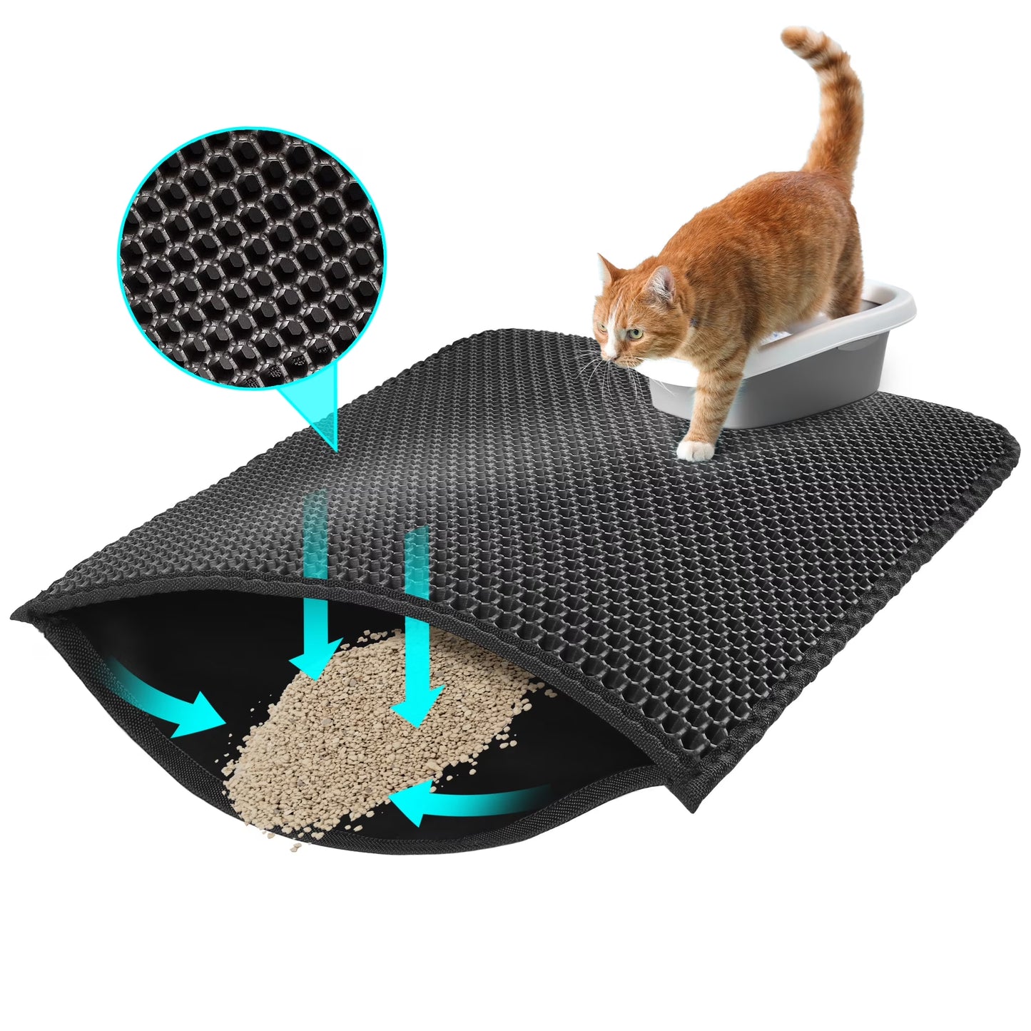 Cat Litter Mat, Double Layer Urine Waterproof Trapper Mat, Non-Slip,24X15 In, Black