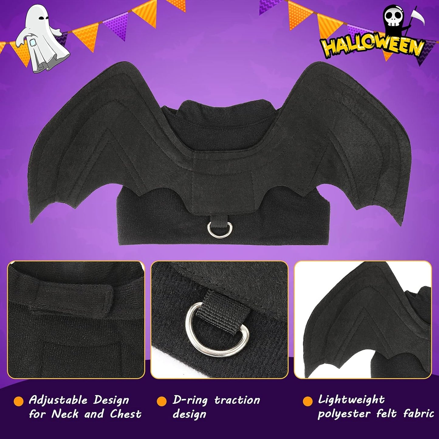 Halloween Bat Wings Costume for Dogs and Cats - Medium Pet Costume for Halloween Celebrations