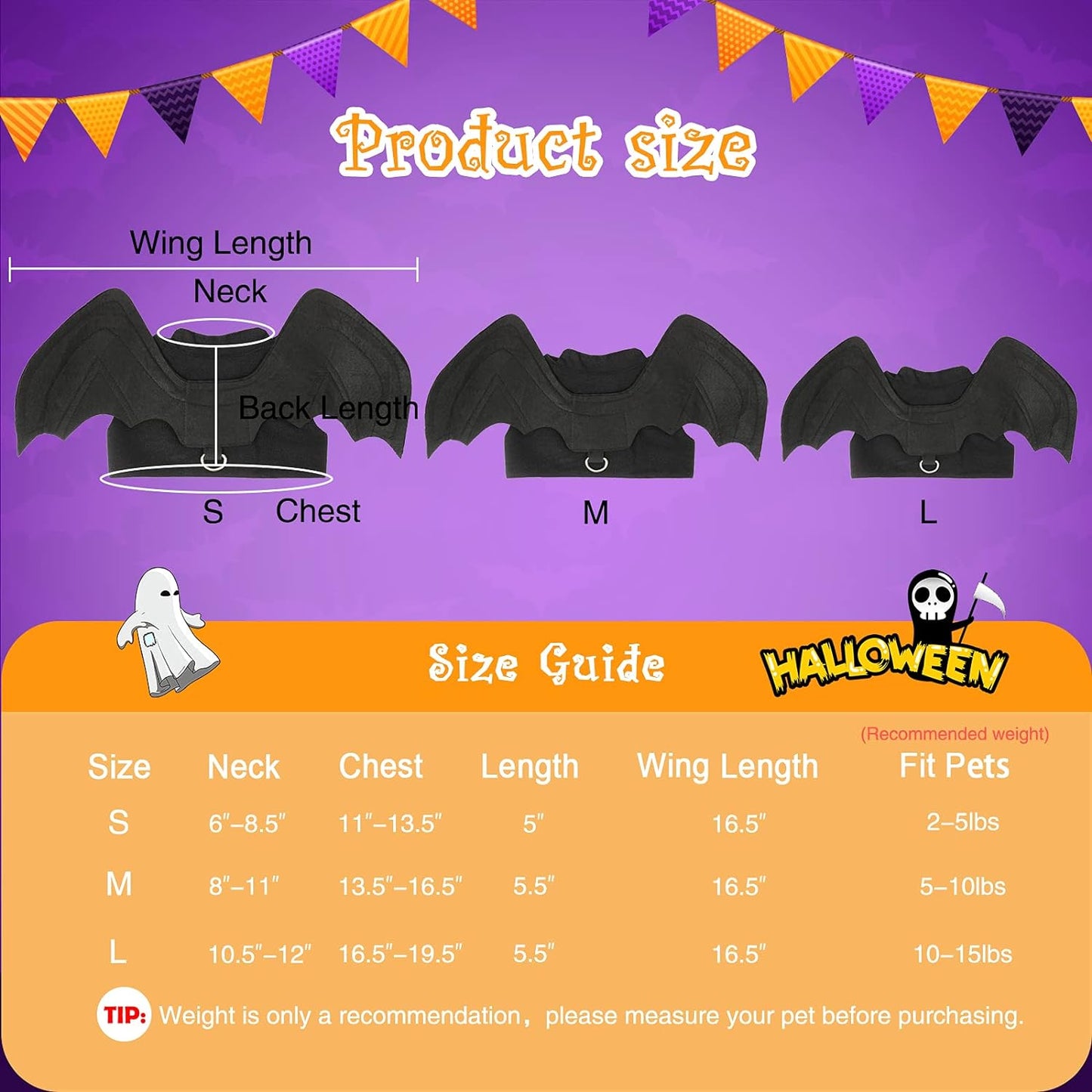 Halloween Bat Wings Costume for Dogs and Cats - Medium Pet Costume for Halloween Celebrations
