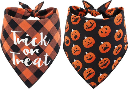 Dog Halloween Bandana, Set of 2 Plaid Halloween Scarf for Dogs Puppy